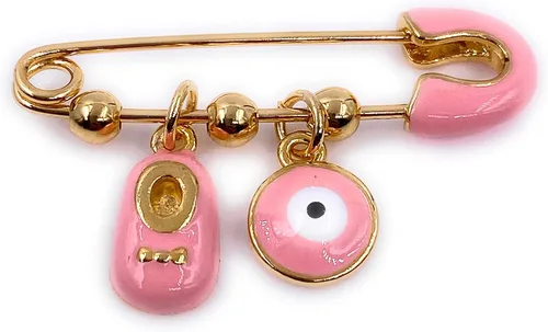LESLIE BOULES It's A Girl - Broche chapado en oro de 18 quilates para colgantes de mal de ojo y zapatos pequeños rosa bebé, Latón, Chapado en oro