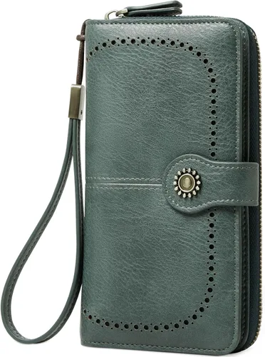 TFKGS Billetera para mujer con bloqueo RFID de cuero, gran capacidad, porta tarjetas, cartera tipo embrague para teléfono, bolso largo de viaje con