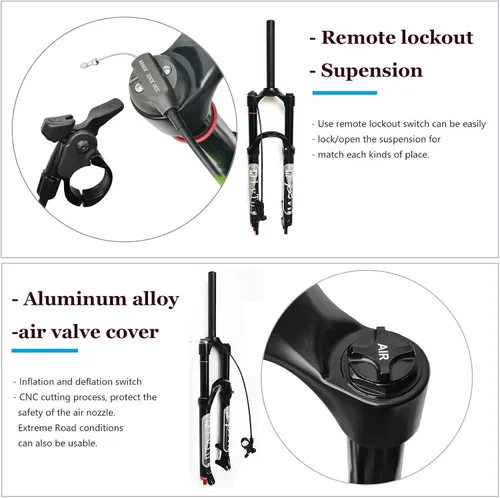 Miniatura 4 de Bicicleta de montaña suspensión neumática horquilla delantera 26 27.5 29 pulgadas 5.512 in rebote de viaje ajuste horquillas QR 0.354 in negro