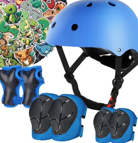 Miniatura 16 de Juego de casco de bicicleta para niños, certificado CPSC con rodilleras, coderas, muñequeras, casco negro ajustable para niñas de 2-3-5-8 años