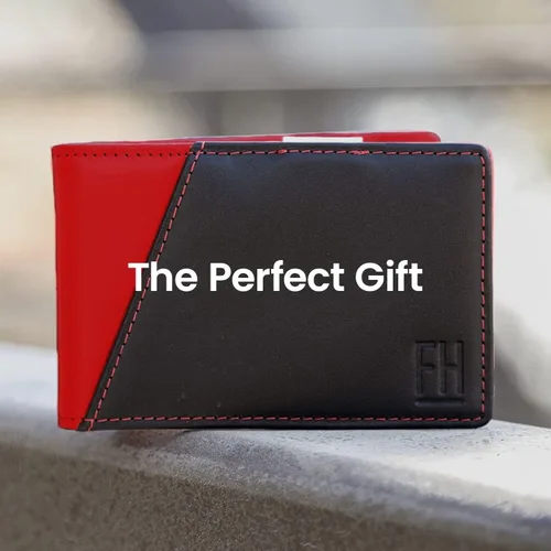 Miniatura 8 de FH Signature - Cartera delgada con bloqueo RFID para hombre con clip de metal para dinero en cuero de grano superior Negro Rojo 425 x 275 Cartera