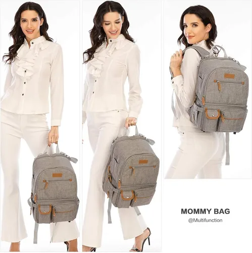 Miniatura 2 de Mochila para extractor de leche, bolsa enfriadora y resistente a la humedad, doble capa para madre, mochila de trabajo al aire libre con Gris