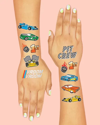 Miniatura 4 de xo, Fetti Suministros de fiesta de autos de carreras, tatuajes temporales - 46 estilos de aluminio Cumpleaños de carreras de autos de carreras