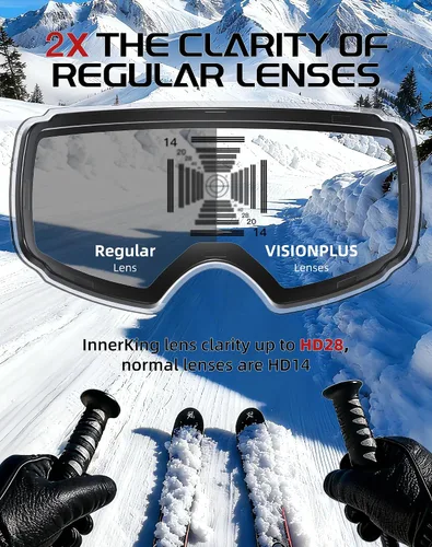 Miniatura 4 de Innerking Gafas de esquí intercambiables, gafas de nieve con lente magnética, gafas de snowboard antivaho OTG para mujeres, hombres, adultos