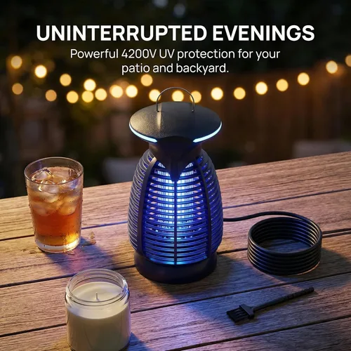 Miniatura 10 de Exterminador eléctrico de insectos al aire libre – 4200 V de alto voltaje insecto asesino impermeable luz LED para mosquitos, mosca, patio, porche