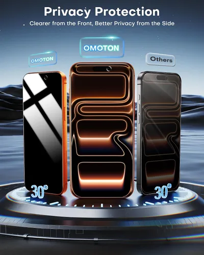 Miniatura 3 de OMOTON Protector de pantalla de privacidad para iPhone 17 Pro Max [Instalación de alineación automática], vidrio templado con dureza 9H+ y grado