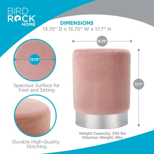 Miniatura 3 de BIRDROCK HOME Otomana Redonda Reposapiés – Diseño Moderno Suave Acolchado – Ideal para Sala de Estar, Dormitorio – Reposapiés Compacto, Silla
