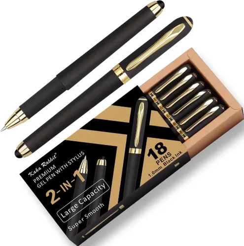 Miniatura 9 de Bolígrafo de tinta de gel, 18 unidades, punta extrafina de 0.015 in, lápiz capacitivo 2 en 1, tinta negra, escritura suave para oficina, negocios