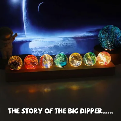 Miniatura 5 de Bola de cristal con base de luces LED de madera, luz nocturna de cristal colorida, 7 bolas de cristal, luces USB decorativas, mesa USB, lámpara