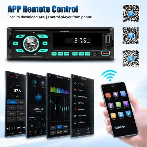 Miniatura 4 de Radio de coche Bluetooth Single DIN Audio estéreo para automóvil, audio para automóvil con Bluetooth dual y control de aplicaciones, compatible