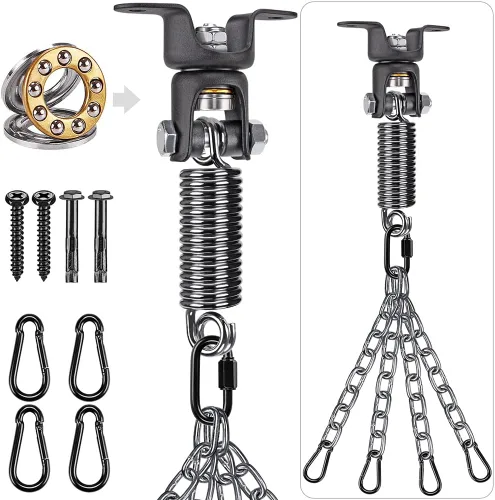 Miniatura 9 de BeneLabel Heavy Bag Ceiling Mount with Spring & Chains 360° Rotation Punching Bag Ceiling Hanger with Bearings Boxing Bags Holder Hardware with 2