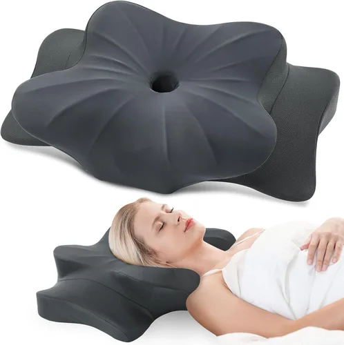 Miniatura 8 de Almohada cervical para aliviar el dolor de cuello, almohada ergonómica refrescante de espuma viscoelástica con funda de almohada de seda de hielo