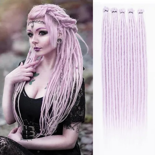 Miniatura 18 de Leeven Extensiones de rastas grises de 40 hebras de 18 pulgadas con terminación única hechas a mano, extensiones de rastas suaves de 0.6 cm
