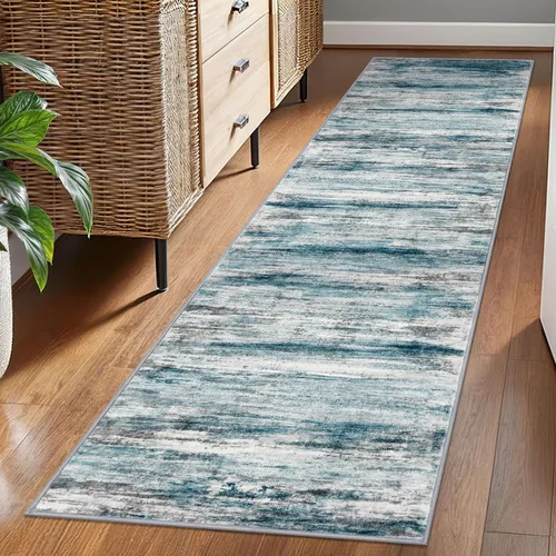 Miniatura 103 de KOZYFLY – Alfombra de pasillo moderna y lavable de diseño abstracto verde, 2 x 5 pies, antideslizante, suave y de pelo corto, ideal para cocina