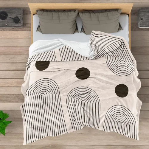 Miniatura 5 de Manta moderna abstracta de color negro y beige, manta bohemia de franela de doble cara, adecuada para adultos y niños en el sofá, automóvil, siesta