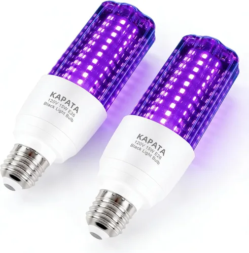 Kapata Bombilla LED UV negra de 15 W, ahorro de energía, luces negras UV, nivel UVA 395-400 nm, brilla en la oscuridad, equivalente a luz
