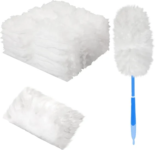 Miniatura 8 de Vesici 100 piezas de repuesto de plumero compatibles con Swiffer Dusters desechables a granel, repuesto grueso con 1 mango resistente para limpieza