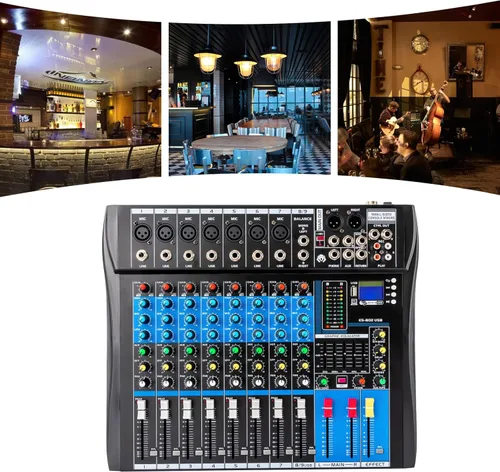 Miniatura 7 de Mezclador en vivo negro, micfuns, mezclador de sonido estéreo profesional de 8 canales, Bluetooth USB, grabación de computadora, reproducción