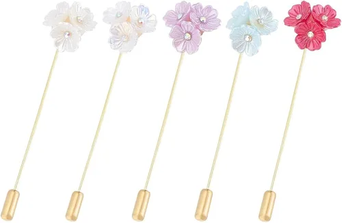 PH PandaHall 5 pines de solapa Forget Me Not Flower de 5 colores, broche de flores de resina vintage, broches de joyería de moda para mujeres y
