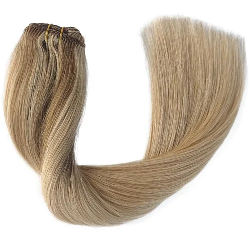 Miniatura 6 de Extensiones de cabello humano con pinzas, 12 pulgadas, extensiones de cabello humano real con pinzas, 2.47 onzas, 5 unidades, color marrón dorado a
