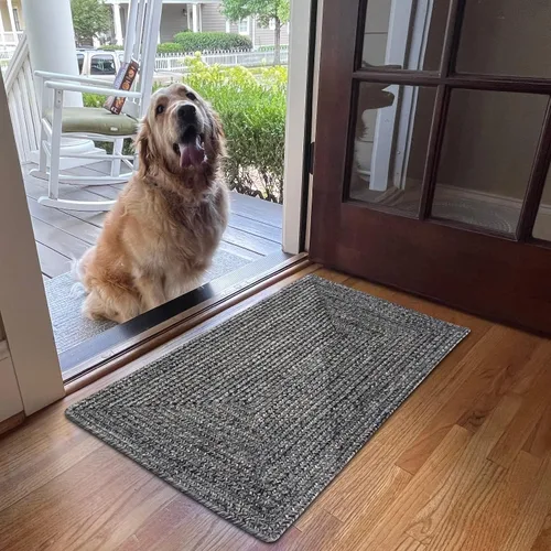Miniatura 130 de Alfombra ovalada trenzada gris humo de 20 x 30 pulgadas, lavable para interiores y exteriores, decoración campestre para cocinas y entradas
