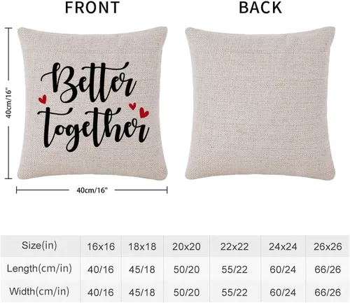Miniatura 2 de Better Together - Fundas de almohada de 16 x 16 pulgadas, de lino y algodón, con citas románticas, funda de almohada, regalo del día de San Valentín