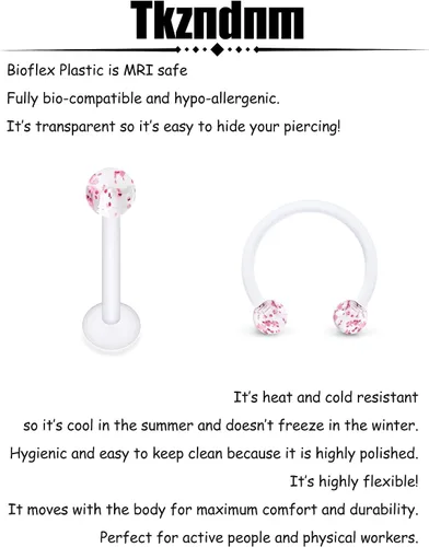 Miniatura 4 de Piercing de labios de plástico transparente/rosa/morado para cejas, sonriente industrial, joyería para cartílago, hélix, tragus daith, aretes