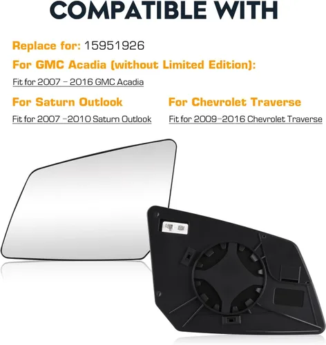Miniatura 6 de Nuevo espejo calefactable del lado izquierdo del conductor compatible con GMC Acadia Chevy Traverse Saturn Outlook reemplazo para 15951926 33223