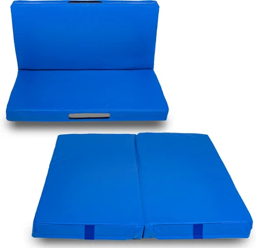 Miniatura 8 de Foamma Colchoneta de gimnasia – 4 pulgadas x 2 pies x 6 pies, almohadilla de aterrizaje plegable azul para niños y adultos, de alta densidad e