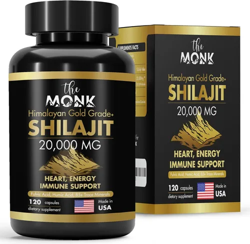 Shilajit orgánico con ácido fúlvico, ácido húmico, más de 85 minerales - Grado Oro Plus - Igual que la resina - Energía, resistencia, apoyo cerebral