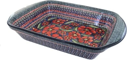 Miniatura 6 de Blue Rose Polish Pottery - Panadero rectangular grande con asas de tulipán azul, 11.5 x 9.25 pulgadas, único, apto para lavavajillas y duradero