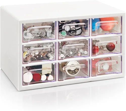 Miniatura 7 de Organizador de almacenamiento de escritorio con 9 cajones, gabinete apilable de escritorio para manualidades, caja de almacenamiento transparente