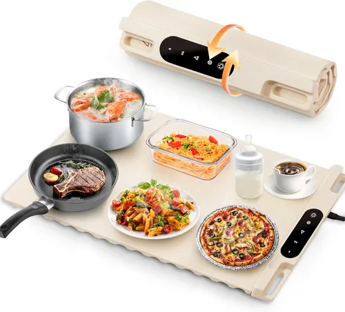 Miniatura 10 de Alfombrilla de calentamiento para alimentos, alfombrilla de calentamiento de alimentos con enchufe de alimentación desmontable mejorada, bandeja