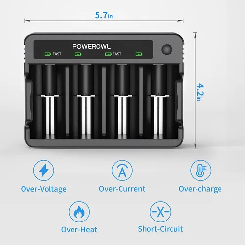 Miniatura 7 de POWEROWL Baterías recargables D con cargador de batería de 4 bahías, carga rápida USB, para baterías recargables AA AAA C D Ni-MH Ni-CD -4