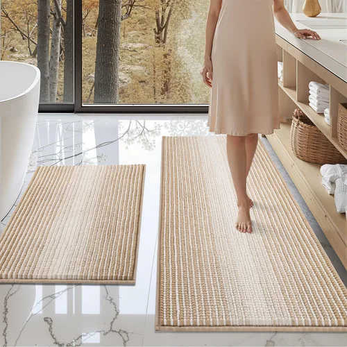 Miniatura 16 de BSICPRO Juegos de Alfombras y Tapetes para Baño, Juego de Alfombra de Baño de Felpilla Gruesa Absorbente de 2 Piezas Antideslizante, Tapetes Suaves