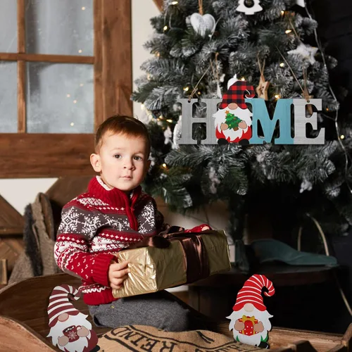 Miniatura 5 de 13 piezas de gnomo intercambiable para el hogar, letrero de madera 3D para Navidad, invierno, decoración de puerta de temporada, decoración rústica