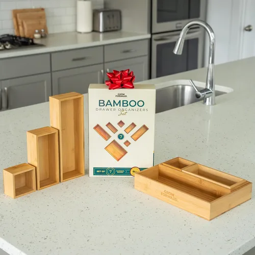 Miniatura 6 de Grow Forward Cajas Organizadoras de Cajones de Bambú - Juego de 7 Organizadores de Cajones de Madera para Cocina, Baño, Oficina, Escritorio