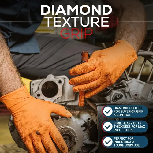 Miniatura 2 de First Glove 8 Mil Heavy Duty Nitrile Gloves - Diamond Grip - Disposable Gloves for Mechanic, Automotive & Industrial Work