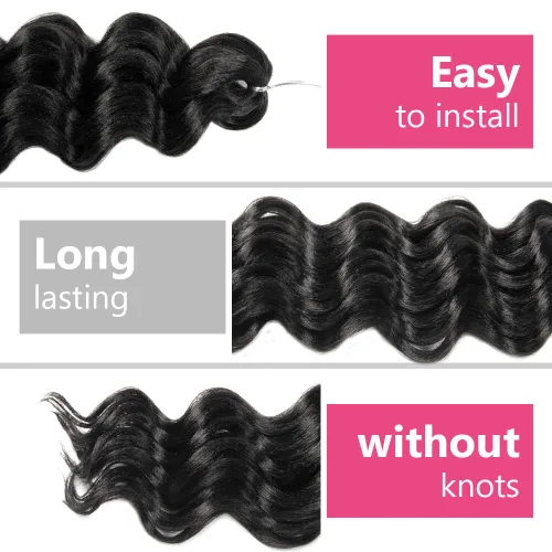 Miniatura 4 de Pelo de onda marina con trenzas de ganchillo, 6 pulgadas, 8 paquetes, trenzas rizadas suaves y profundas, extensiones de pelo sintético ondulado