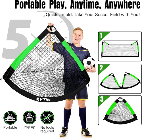 Miniatura 5 de Juego de portería de fútbol infantil para patio trasero – 2 porterías de fútbol de 6 x 4 pies, equipo de entrenamiento, red de fútbol para niños