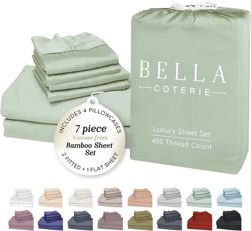 Miniatura 103 de Bella Coterie - Juego de sábanas de lujo de viscosa de bambú para cama tamaño split king 2 sábanas ajustadas para camas Sleep Number y camas 06