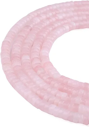 Miniatura 5 de BEADIA Cuentas Espaciadoras de Cuarzo Rosa Natural en Forma de Tapa de Cristal Semipreciosas Sueltas para Hacer Joyas de Encaje 6mmx3mm 38cm Cristal
