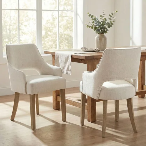 Miniatura 13 de Juego de 2 sillas de comedor tapizadas de piel sintética de estilo granja para cocina con brazos, sillas laterales con acento de madera para sala
