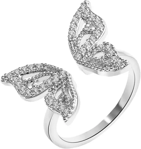 Bonitos anillos de mariposa para mujeres y niñas, anillo ajustable de declaración de animales, joyería de mariposa con circonita cúbica, Aleación,