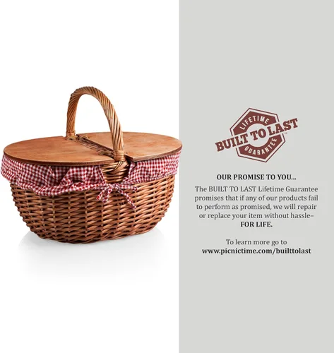 Miniatura 5 de Picnic TIME Coca-Cola Country - Cesta de picnic vintage con tapa, cesta de picnic de mimbre para 2 personas, patrón de cuadros rojos y blancos
