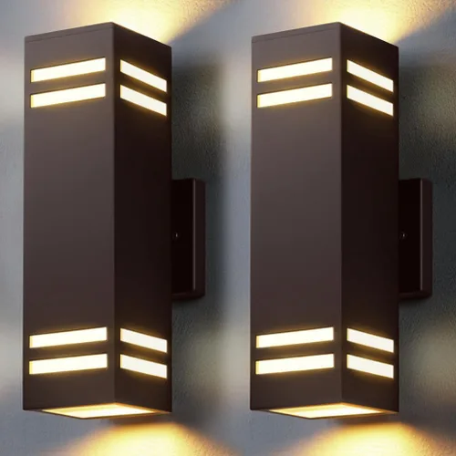 Miniatura 16 de SHIMR Luces de pared para exteriores modernas al atardecer al amanecer, aplique exterior cuadrado negro mate con bombillas incluidas, iluminación