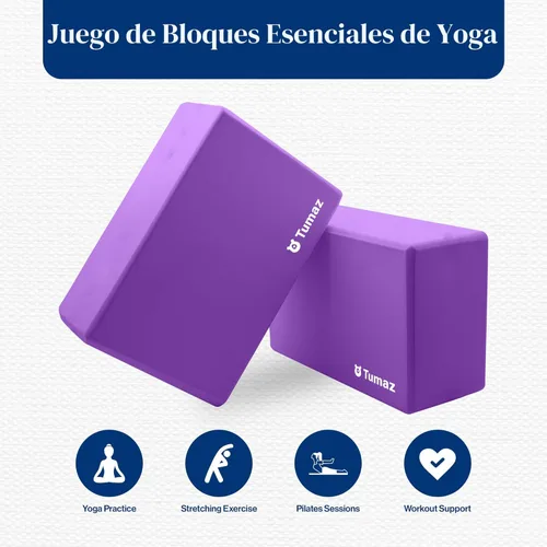 Miniatura 2 de Tumaz Non-Slip Yoga Blocks 2-Pack - High Density/Lightweight EVA Foam & Natural Cork for Stability, Premium Set with E-Book Included Púrpura-2PS