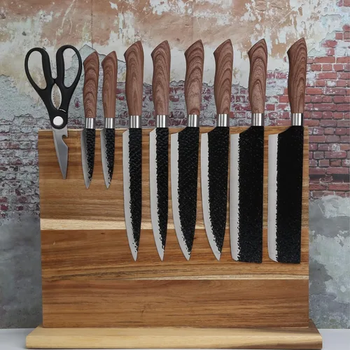 Miniatura 4 de Resafy Soporte magnético grande para cuchillos, bloque magnético de madera de acacia para cuchillos de 16 x 12 pulgadas, soporte magnético universal