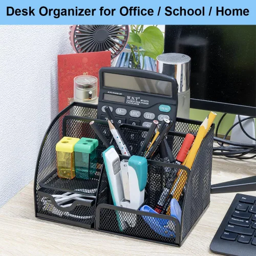 Miniatura 6 de Organizador de escritorio, almacenamiento de papelería, soporte para lápices para escritorio, malla de alambre, suministros de oficina, diarios