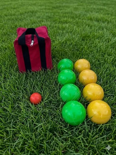 Miniatura 2 de BuyBocceBalls Listado - Hecho en Estados Unidos, juego de bochas de torneo de calidad premium - bolas verdes y amarillas de 4.331 in, bolsa roja